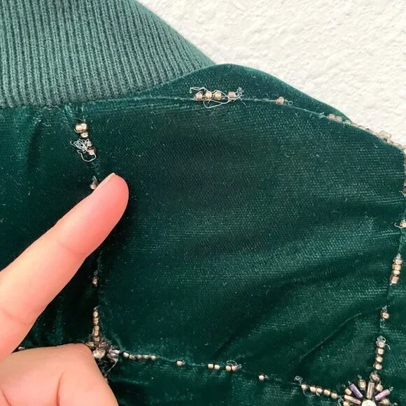 Kith Beaded Velvet Clay Bomber Jacket Stadium Green Size S - Picture 9 of 10